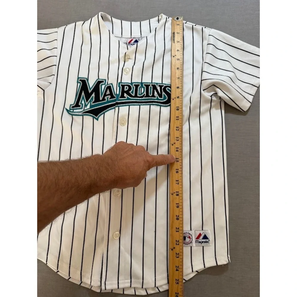 Vintage Majestic Marlins Ramirez #2‎ Baseball Jersey Pinstripe White Boys Size L